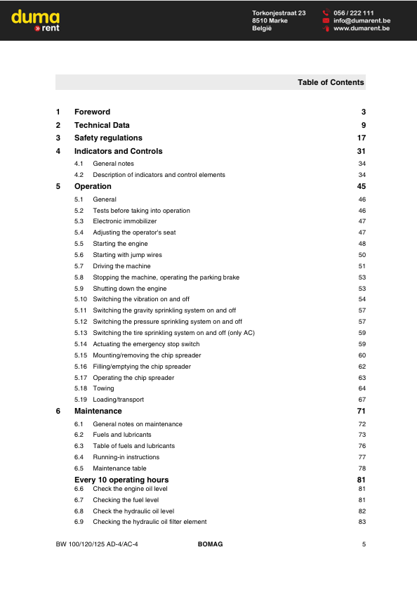 BOMAG BW125AC-4 Roller Manual 01-2012 | 00805301 PDF