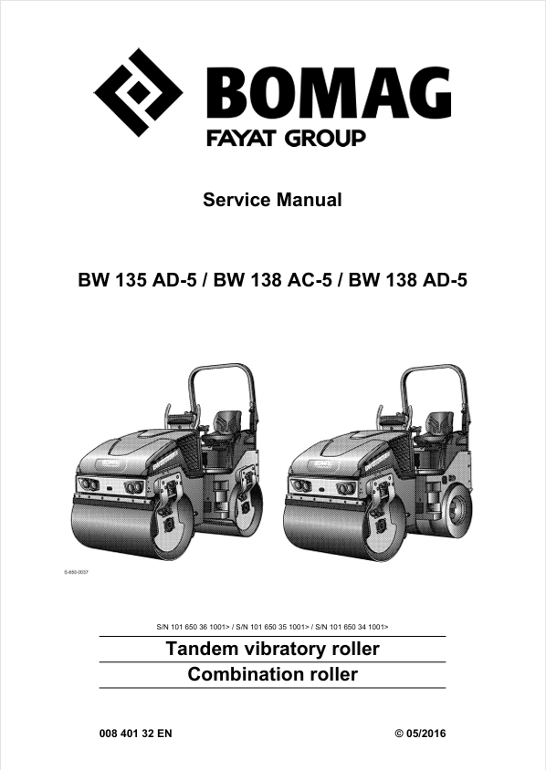 BOMAG BW135 AC-5 Combination Roller Service Manual 00840132EN PDF