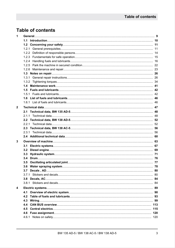BOMAG BW135 AD-5 Combination Roller Service Manual PDF