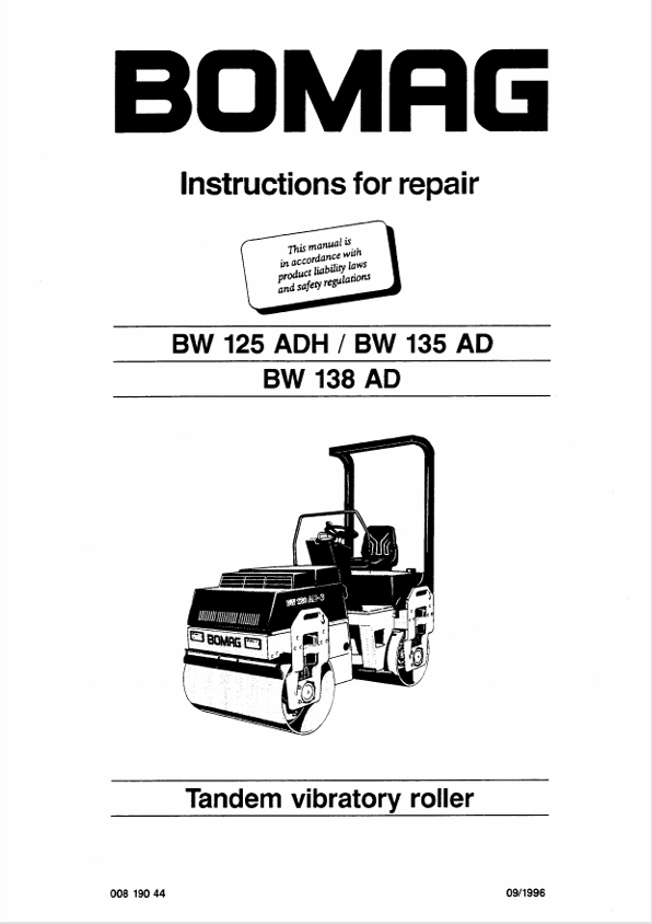 BOMAG BW135 AD Instruction & Repair Manual 00819044.I96 PDF