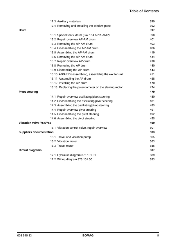 BOMAG BW154 AP-AM Service Manual | 00891533 | 07.2008 PDF