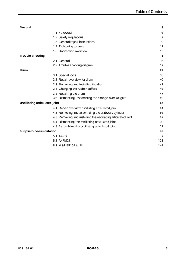 BOMAG BW161AD-2 Instruction Repair Manual 00819364.I02 PDF
