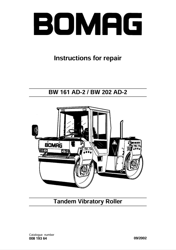 BOMAG BW161AD-2 Tandem Vibratory Roller Repair Manual PDF