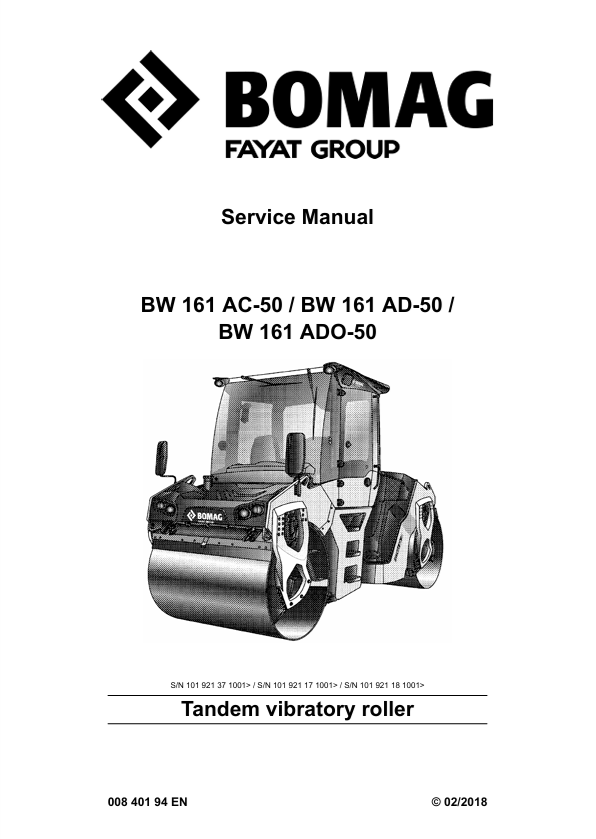 BOMAG BW161 AC-50 Service Manual 00840194EN 02.2018 PDF