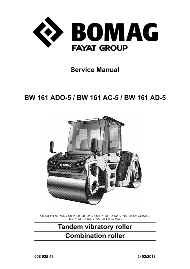 BOMAG BW161 AC-5 Tandem Vibratory Roller Service Manual PDF