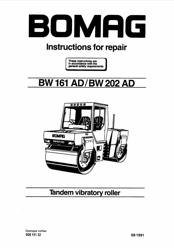 BOMAG BW161 AD-2 Tandem Vibratory Roller Repair Manual PDF