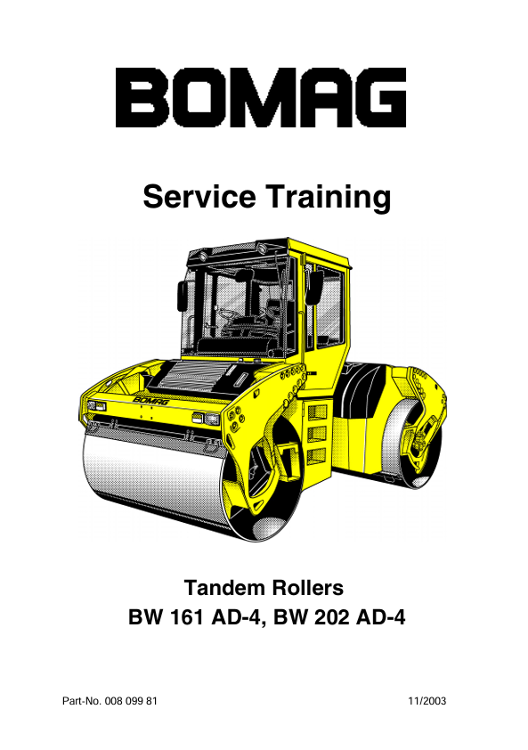 BOMAG BW161 AD-4 Tandem Roller Service Training Manual PDF