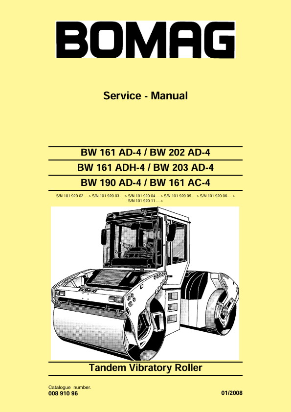 BOMAG BW161 AD-4 Tandem Vibratory Roller Service Manual PDF