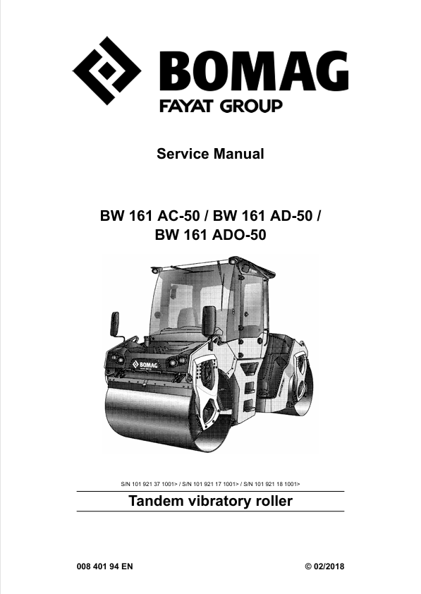 BOMAG BW161 ADO-50 Service Manual 00840194EN 02.18 PDF