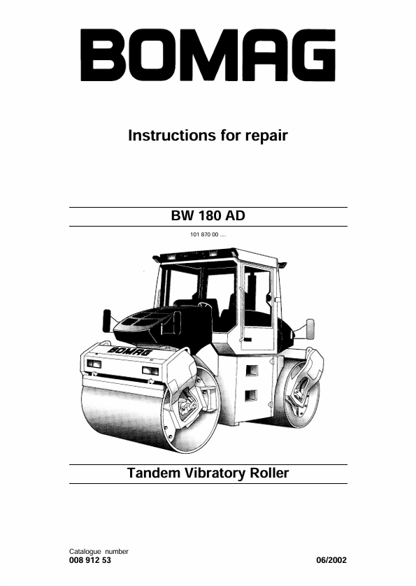 BOMAG BW180AD Instructions Repair Manual 2002 00891253 PDF