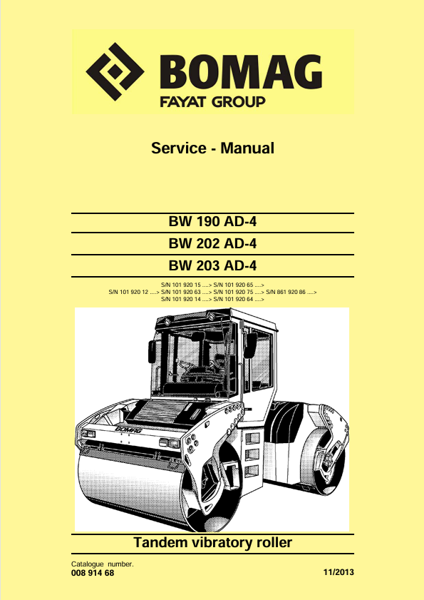 BOMAG BW190AD-4 Tandem Vibratory Roller Service Manual PDF