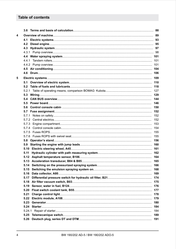BOMAG BW190 AD-5 Vibratory Roller Repair & Service Manual