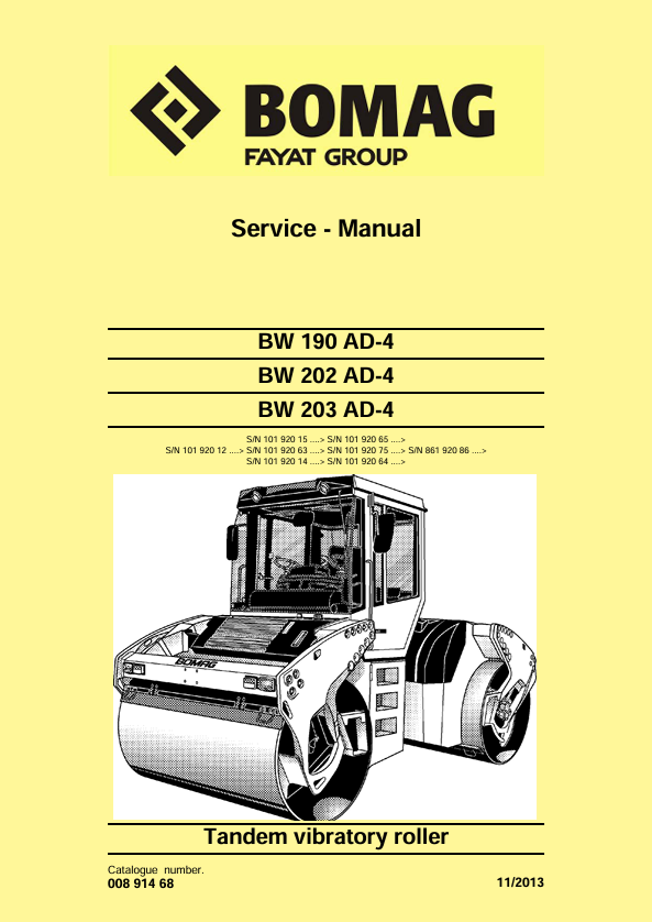 BOMAG BW203 AD-4 Service Manual 00891468 11.2013 PDF