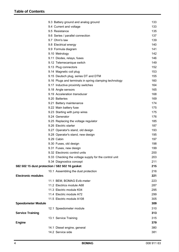 BOMAG BW212D-40 Single Drum Roller Service Manual 00891163 PDF