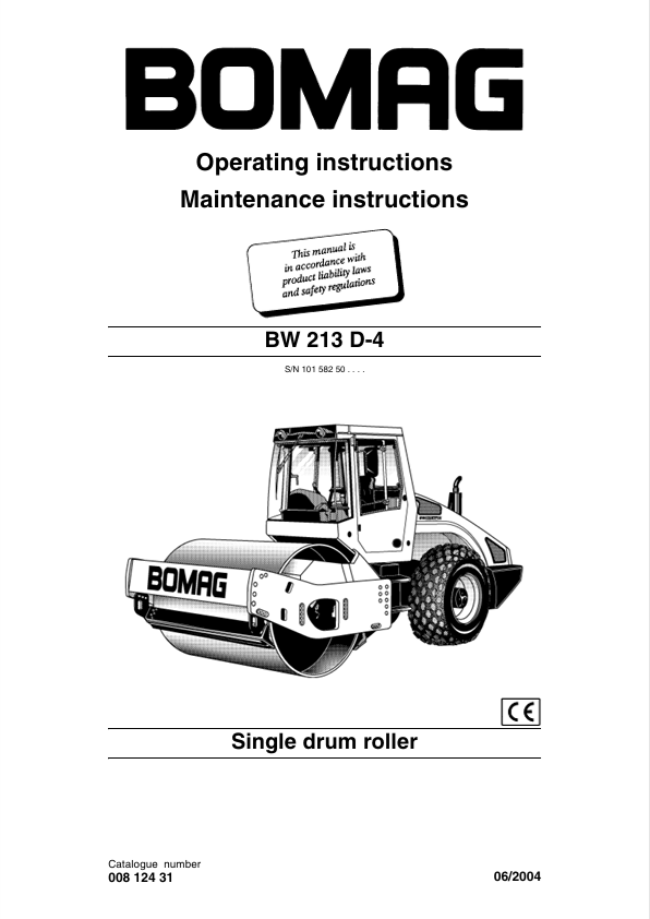 BOMAG BW213D-4 Operation & Maintenance Manual 00812431 PDF