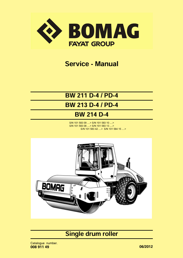 BOMAG BW213D-4 PD-4 Roller Service Manual 00891149 PDF