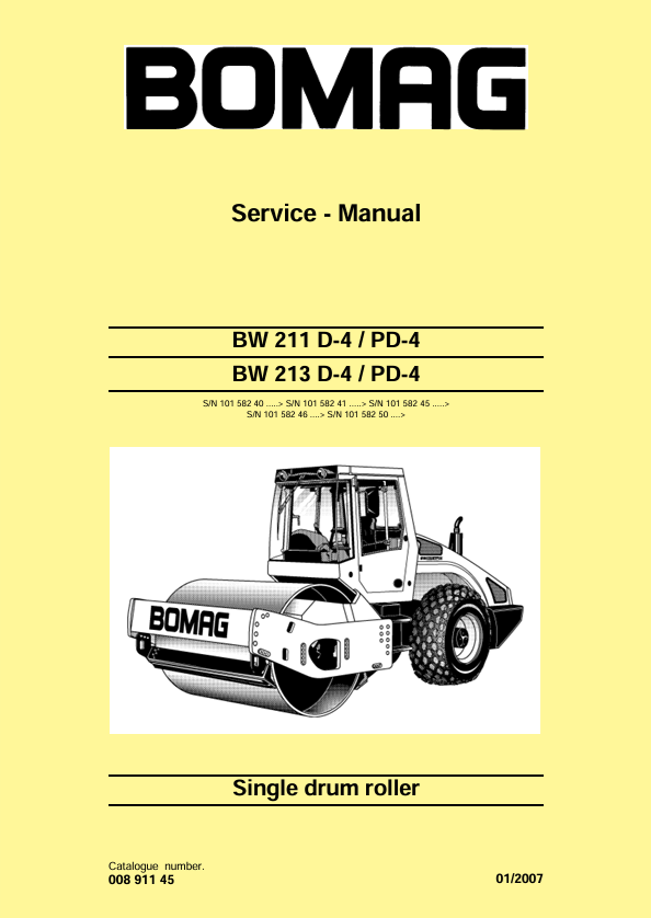 BOMAG BW213D-4 PD-4 Service Manual 2007 00891145 PDF