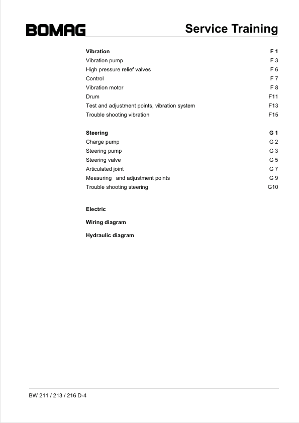 BOMAG BW213D-4 Single Drum Roller Service Manual PDF