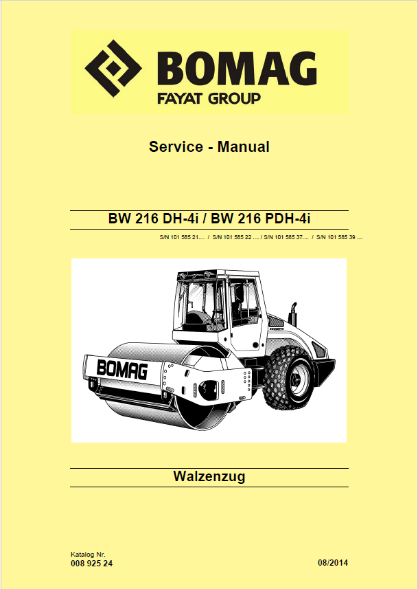 BOMAG BW216 PDH-4I Service Manual 08.2014 00892524 DE PDF