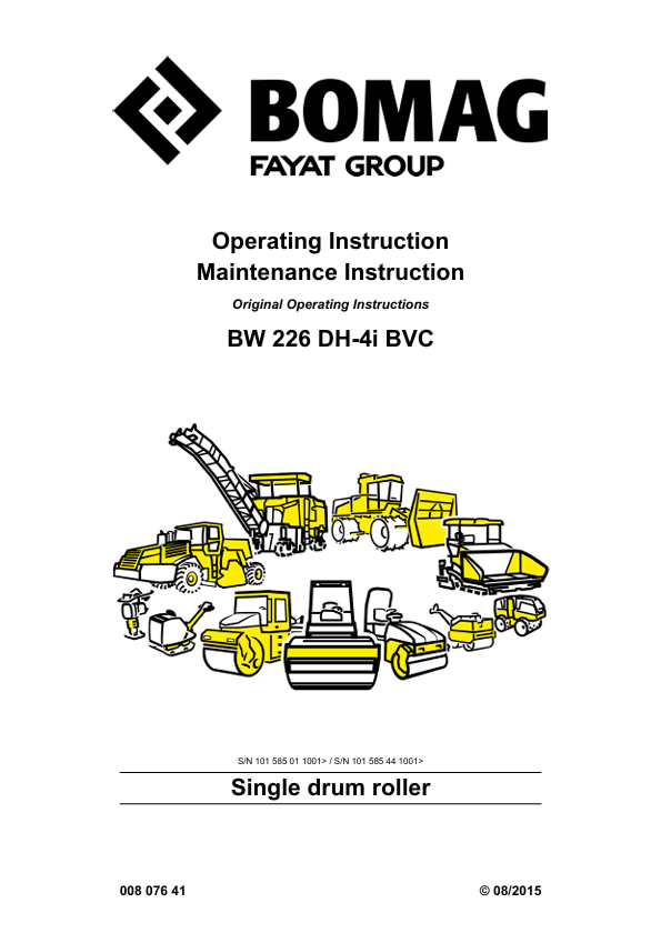 BOMAG BW226 DH-4I BVC Operating & Maintenance Manual PDF