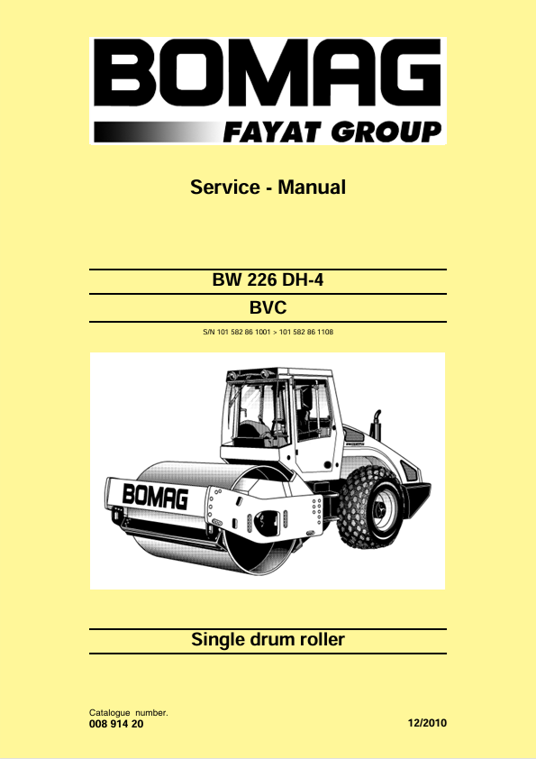 BOMAG BW226 DH-4 BVC Service Manual 00891420 12.2010 PDF
