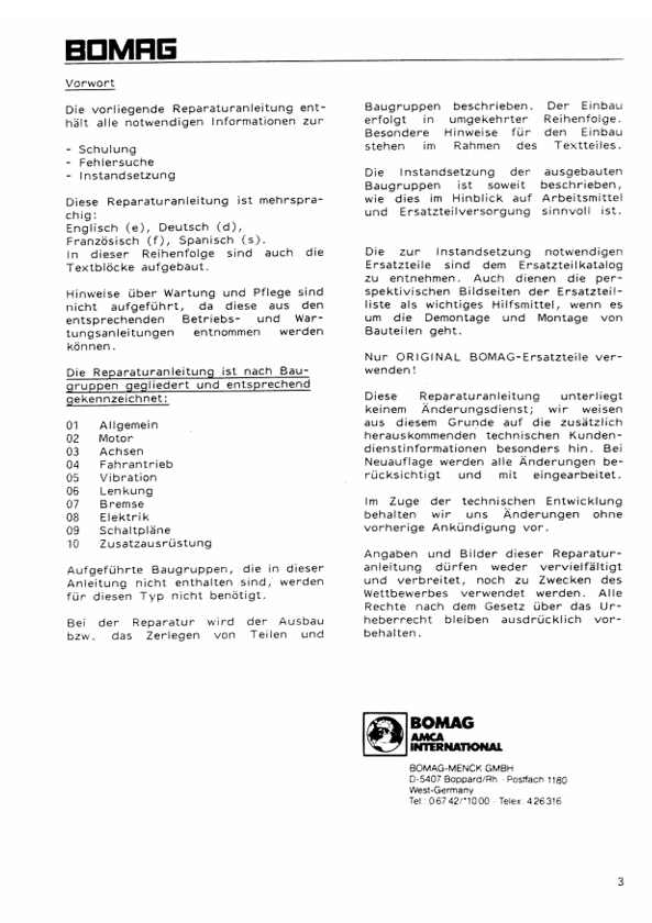 BOMAG BW 100/120/130 AD Tandem Roller Service Manual PDF