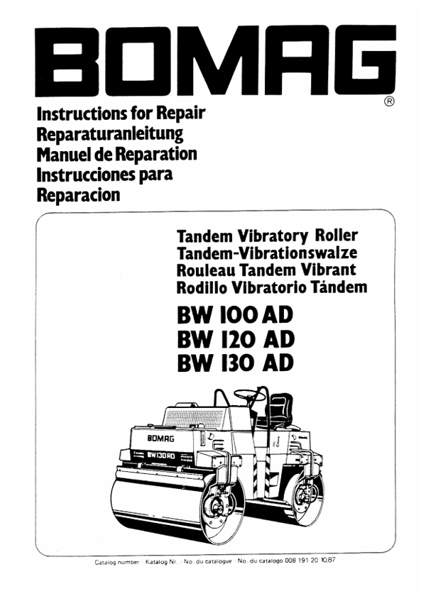 BOMAG BW 100/120/130 AD Tandem Vibratory Roller Repair Manual