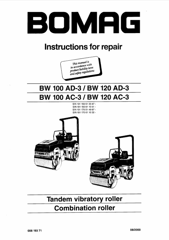 BOMAG BW 100 AD-3 Repair Manual 00819371 PDF