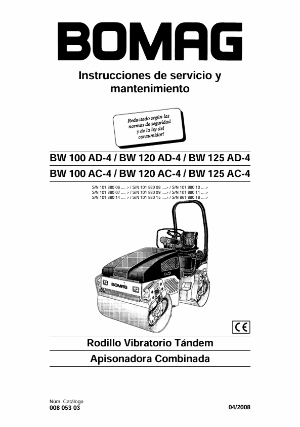 BOMAG BW 100 AD-4 - BW 125 AC-4 Manual 00805303 PDF