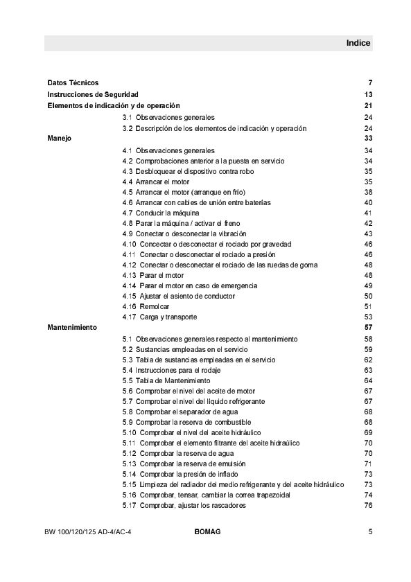 BOMAG BW 100 AD-4 - BW 125 AC-4 Manual de Servicio PDF