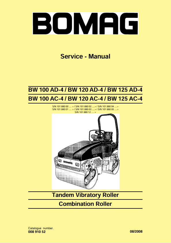 BOMAG BW 100 AD-4 - BW 125 AC-4 Service Manual 00891052 PDF