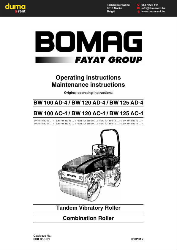 BOMAG BW 100 AD-4 BW 125 AC-4 Operating & Maintenance Manual PDF