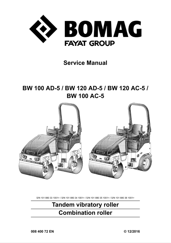 BOMAG BW 100 AD-5 to BW 120 AC-5 Service Manual 00840072EN PDF