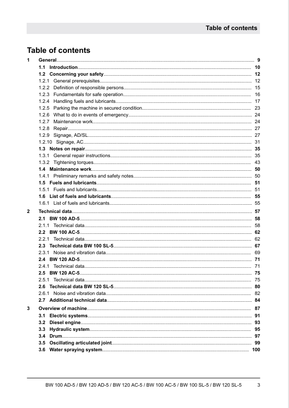 BOMAG BW 100 AD-5 to BW 120 SL-5 Roller Service Manual PDF