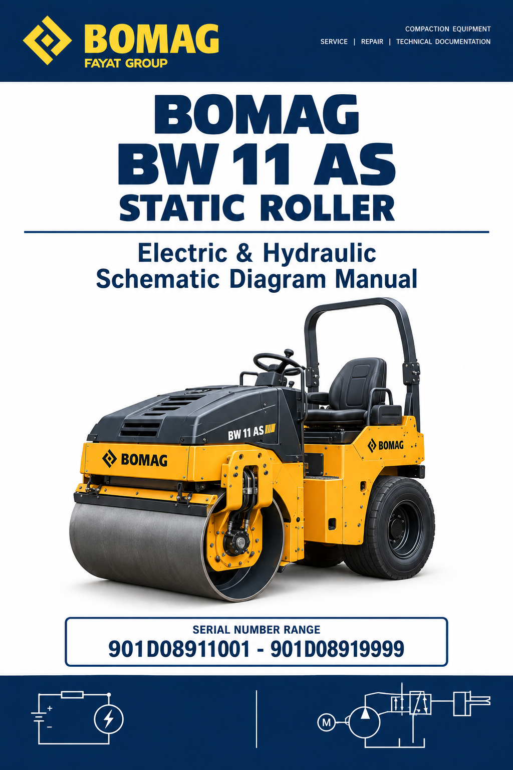 BOMAG BW 11 AS Static Roller Electric and Hydraulic Schematic Diagram Manual (901D08911001 - 901D08919999)