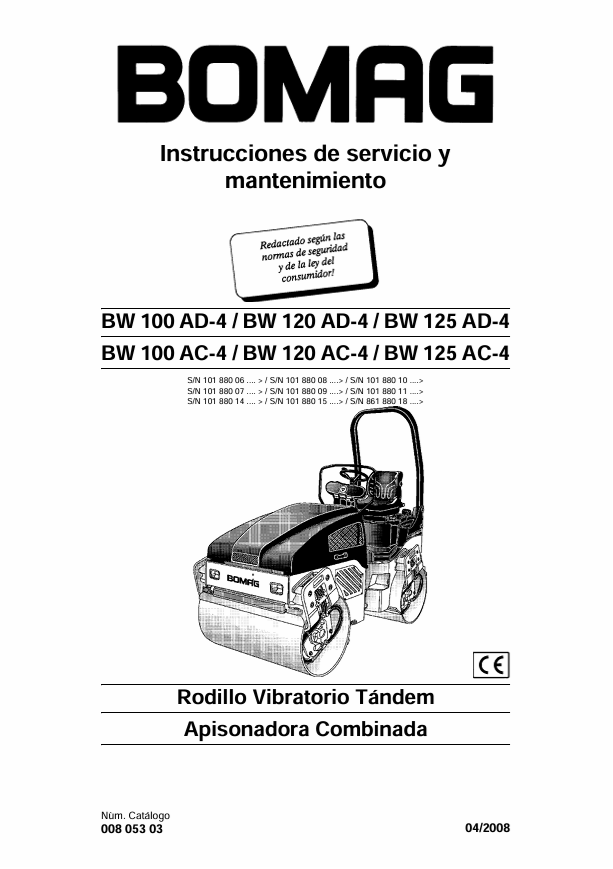 BOMAG BW 120 AD-4 Operating and Maintenance Manual PDF