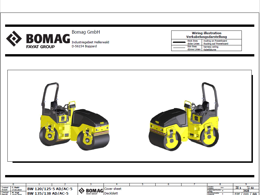 BOMAG BW 120 AD-5 Tandem Vibratory Roller Electric and Hydraulic Schematic Diagram Manual (S/N: 861880631001 - 861880631084)