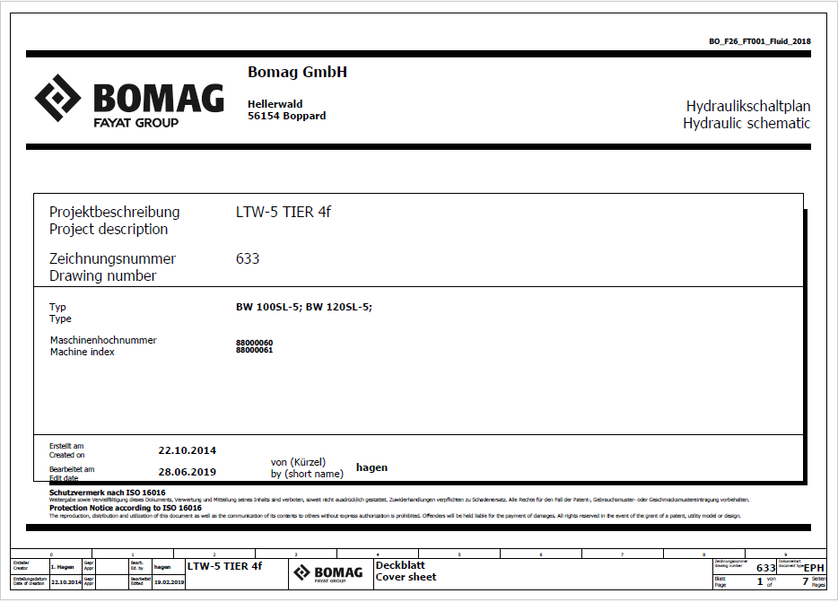 BOMAG BW 120 SL-5 Tandem Vibratory Roller Electric & Hydraulic Schematic Diagram Manual