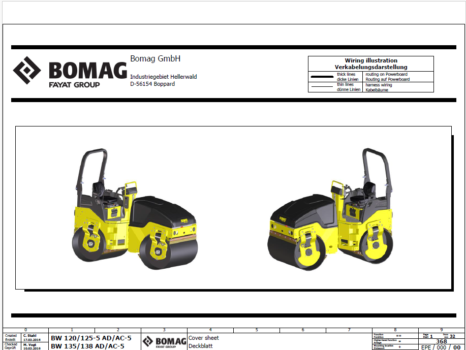 BOMAG BW 120 SL-5 Tandem Vibratory Roller Electric & Hydraulic Schematic Diagram Manual (SN: 101880611001 - 101880619999)