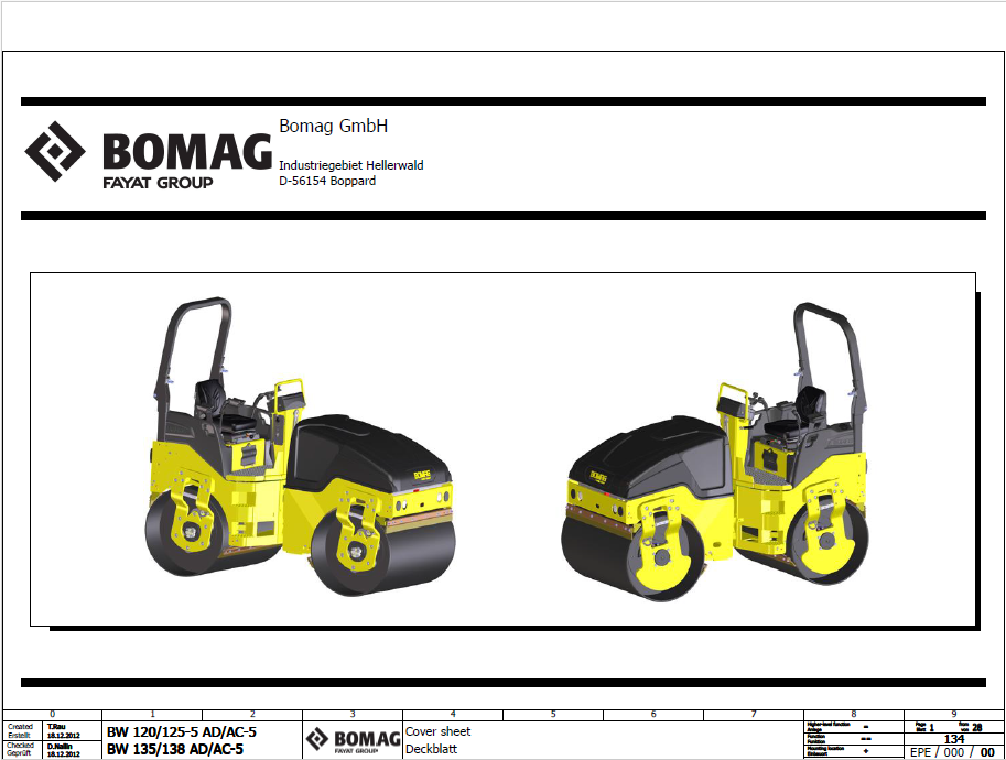 BOMAG BW 120 SL-5 Tandem Vibratory Roller Electric & Hydraulic Schematic Diagram Manual (SN: 861880291001-861880291633)