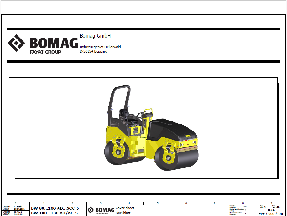 BOMAG BW 120 SLC-5 TANDEM VIBRATORY ROLLER ELECTRIC SCHEMATIC DIAGRAM MANUAL 961880681001 - 961880689999