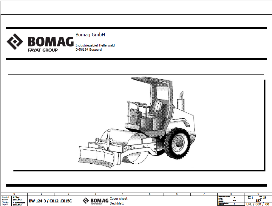 BOMAG BW 124 DH-3 Roller Electric & Hydraulic Schematic Manual (901581271001-901581279999)