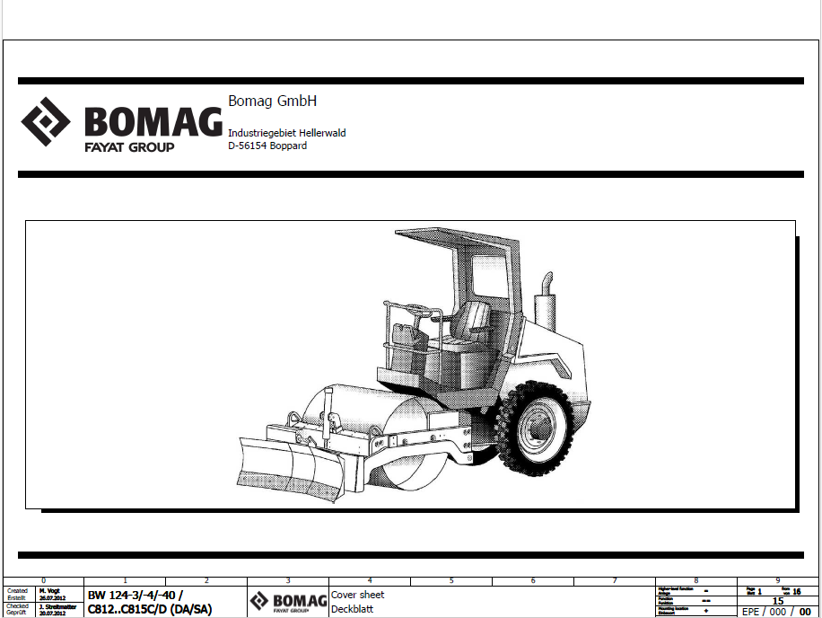 BOMAG BW 124 DH-40 Single Drum Vibratory Roller Electric & Hydraulic Schematic Diagram Manual