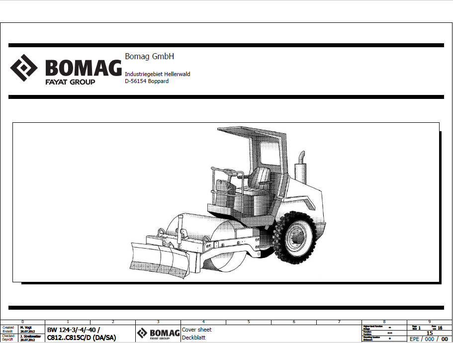 BOMAG BW 124 DH-4 Single Drum Vibratory Roller Electric and Hydraulic Schematic Diagram Manual (S/N: 861832111001 - 861832111002)