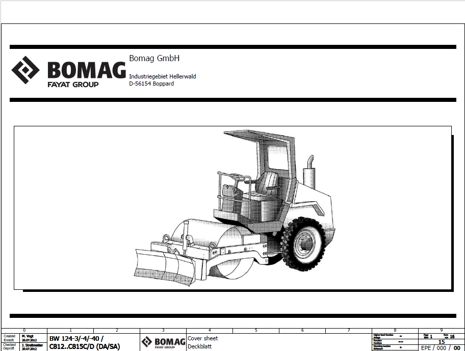 BOMAG BW 124 PDH-4 Single Drum Vibratory Roller Electric & Hydraulic Schematic Diagram Manual (SN: 861832101001 - 861832101040)