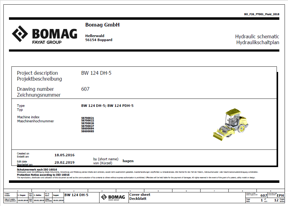 BOMAG BW 124 PDH-5 Roller Electric & Hydraulic Schematic Manual