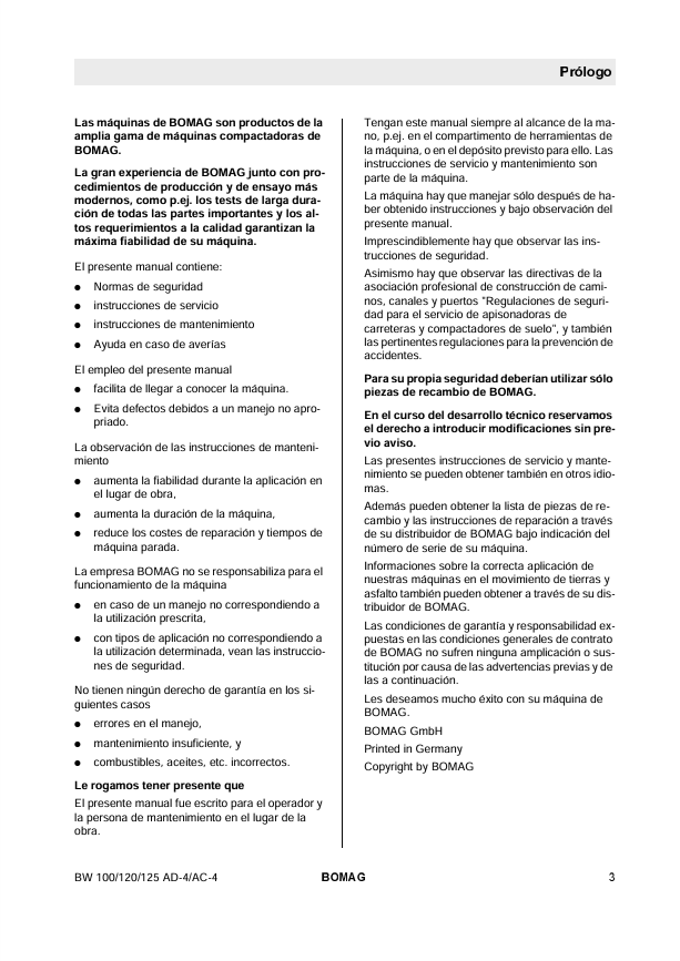 BOMAG BW 125AC-4 Operating and Maintenance Instruction Manual 04.2008