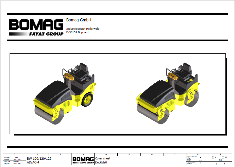 BOMAG BW 125 AC-4 Combination Roller Electric & Hydraulic Schematic Diagram Manual (S/N: 101880111001 - 101880111035)