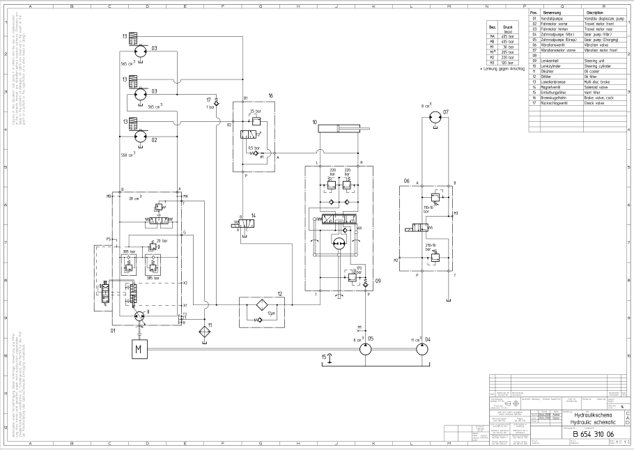 BOMAG BW 125 ACH Combination Roller Electric and Hydraulic Schematic Diagram Manual (S/N: 101170311028 - 101170311040)