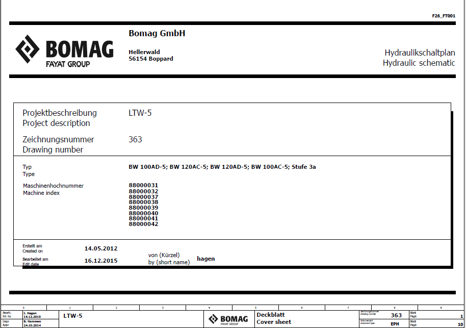 BOMAG BW 125 AD-5 Tandem Vibratory Roller Electric and Hydraulic Schematic Diagram Manual (S/N 961880671001 - 961880679999)